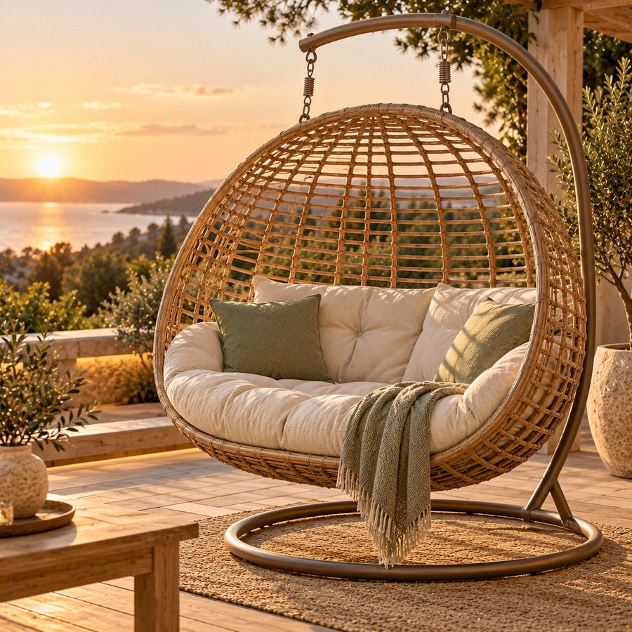 Fauteuil suspendu deux places au coucher du soleil