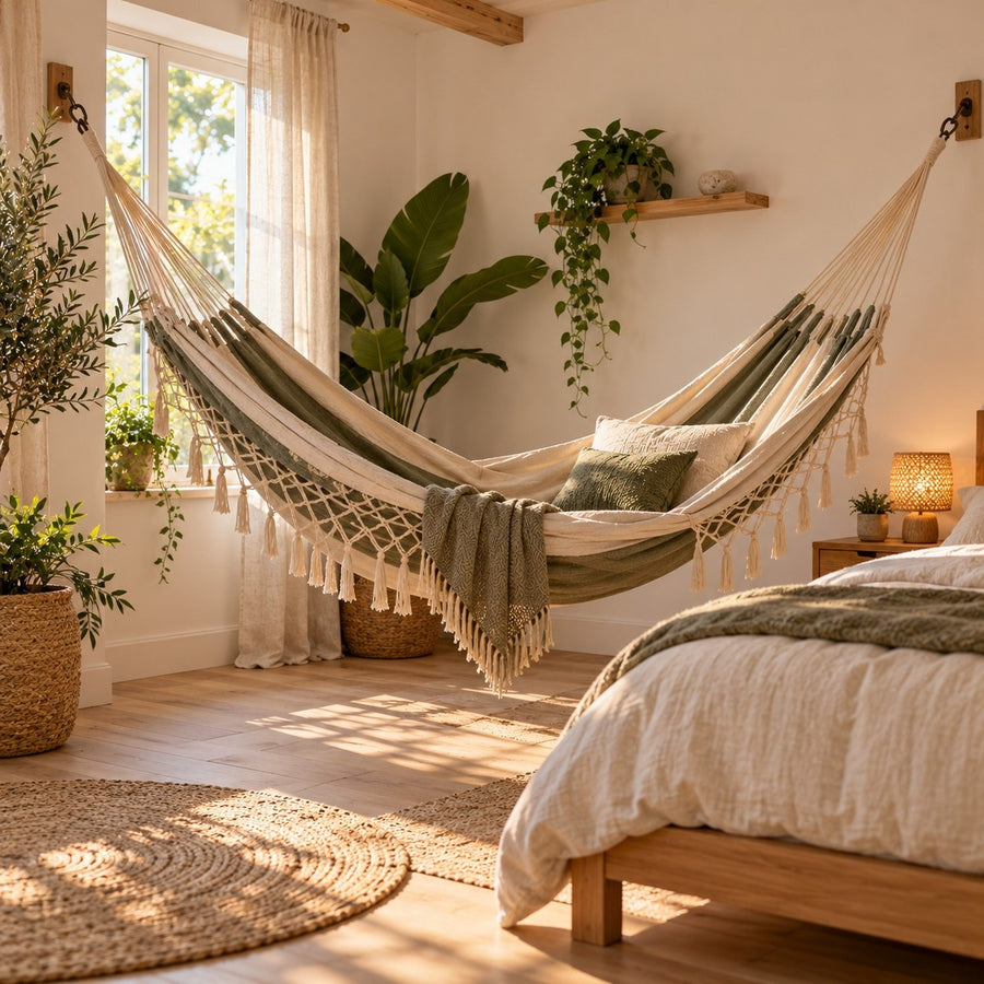 Hamac installé à l'intérieur dans une chambre calme