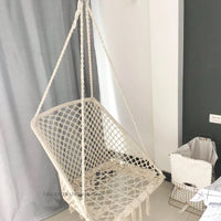 Chaise Hamac en Macramé Blanc Cassé, Corde de Coton à Franges, 150 kg, vue 3