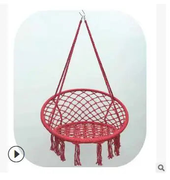 Chaise Hamac Ronde en Macramé de Coton avec Anneau en Acier et Kit de Suspension, vue 8