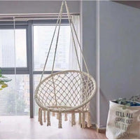 Chaise Hamac Ronde en Macramé de Coton avec Anneau en Acier et Kit de Suspension, vue 12
