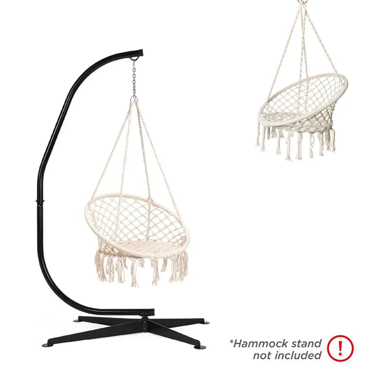 Chaise Hamac Ronde en Corde de Coton 80 cm, Écru ou Noir, avec ou sans Guirlande, vue 2