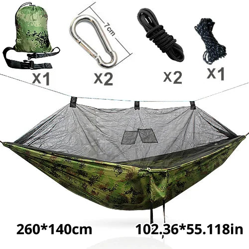 Hamac de Camping Double avec Moustiquaire, Nylon 210T, 260 x 140 cm, 3 Coloris, vue 7