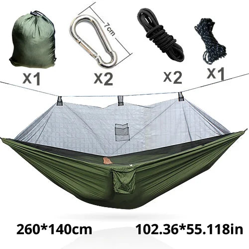 Hamac de Camping Double avec Moustiquaire, Nylon 210T, 260 x 140 cm, 3 Coloris, vue 8