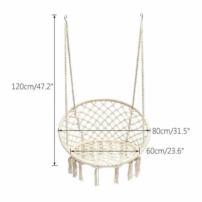 Chaise Hamac Ronde en Corde de Coton 80 cm, Écru ou Noir, avec ou sans Guirlande, vue 3