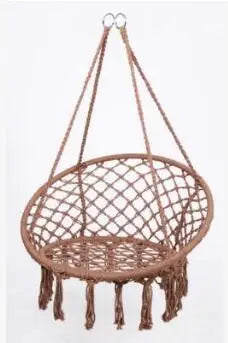 Chaise Hamac Ronde en Macramé de Coton avec Anneau en Acier et Kit de Suspension, vue 9