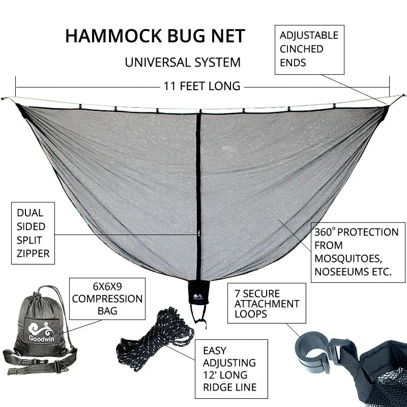 Moustiquaire pour Hamac Noire, Fermeture Double Sens, 335 x 152 cm, vue 6