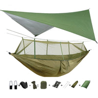 Hamac de Camping avec Moustiquaire en Nylon de Parachute, 260 x 140 cm, Bâche en Option