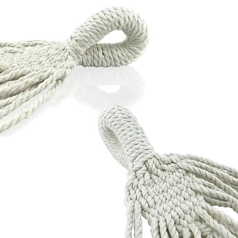Hamac Double Style Nordique en Coton Écru, Franges en Macramé, 200 x 150 cm, vue 5