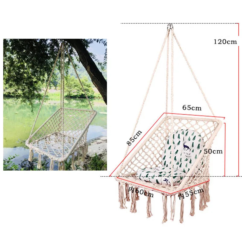 Chaise Hamac en Macramé Blanc Cassé, Corde de Coton à Franges, 150 kg, vue 4