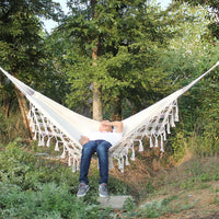 Hamac Double Style Nordique en Coton Écru, Franges en Macramé, 200 x 150 cm, vue 2
