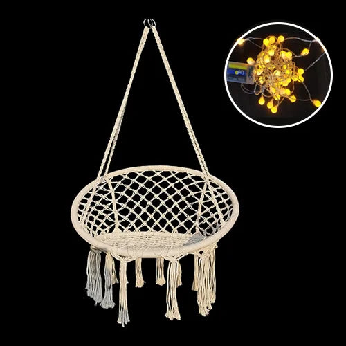 Chaise Hamac Ronde en Corde de Coton 80 cm, Écru ou Noir, avec ou sans Guirlande, vue 7