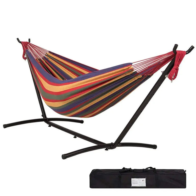 Hamac Double en Coton Rayé avec Support en Acier 9 Pieds et Sac de Transport, vue 11