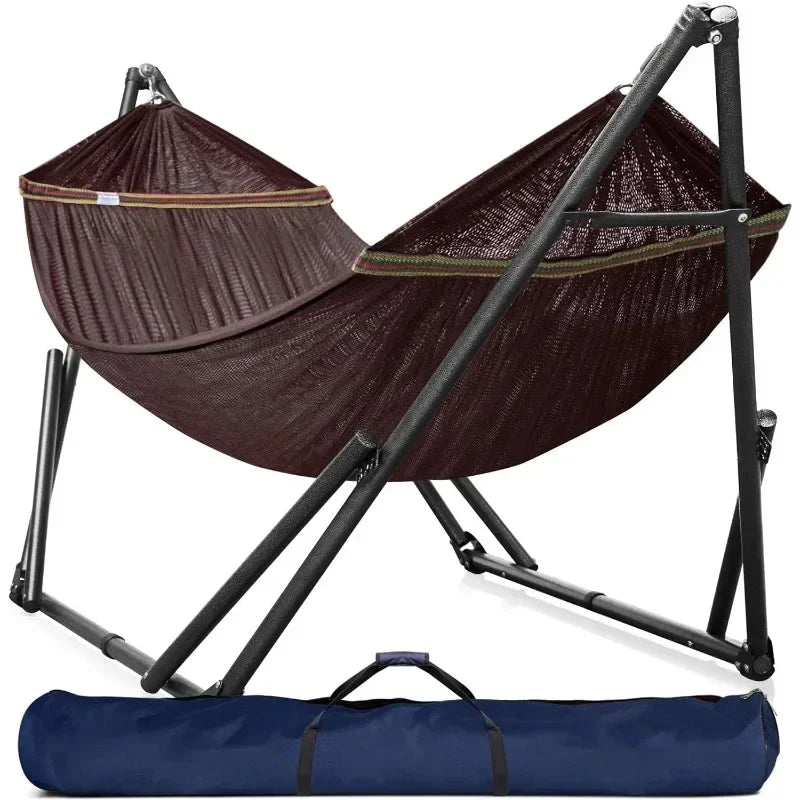 Hamac sur Pied Pliable 2 Places, Barres en Bois et Sac de Transport, vue 3