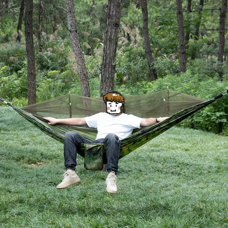 Hamac de Camping Camouflage Réversible avec Moustiquaire, 1 Place, Sangles et Mousquetons, vue 5