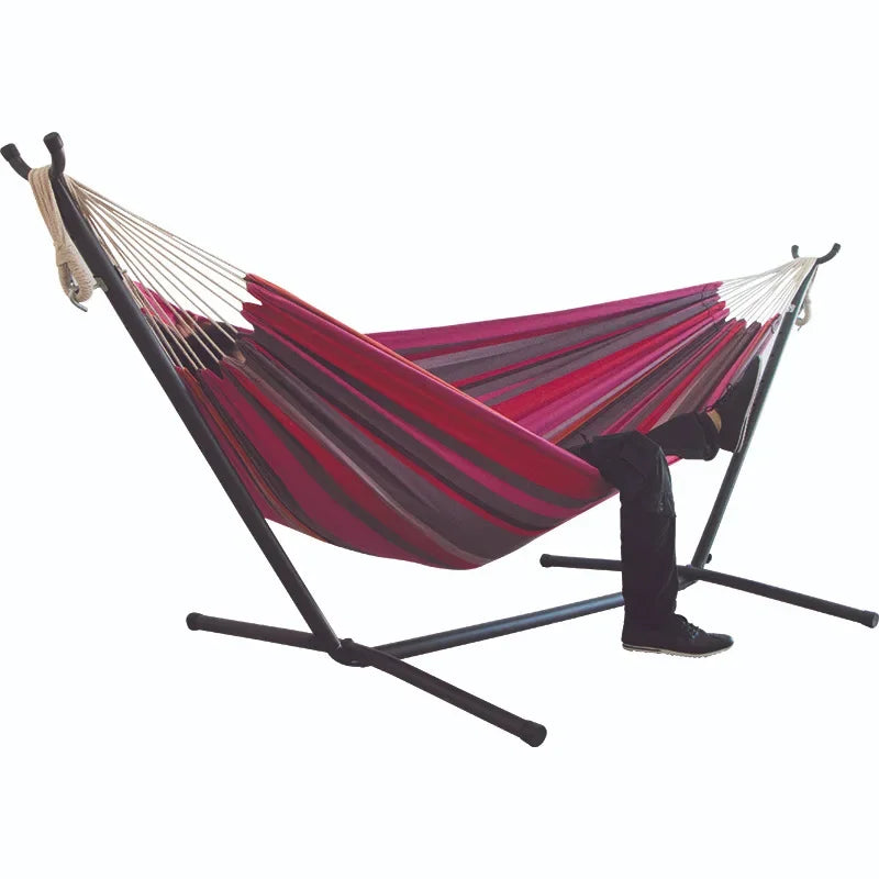 Hamac Double de Camping en Coton Rayé avec Cadre en Acier Gain de Place, vue 9
