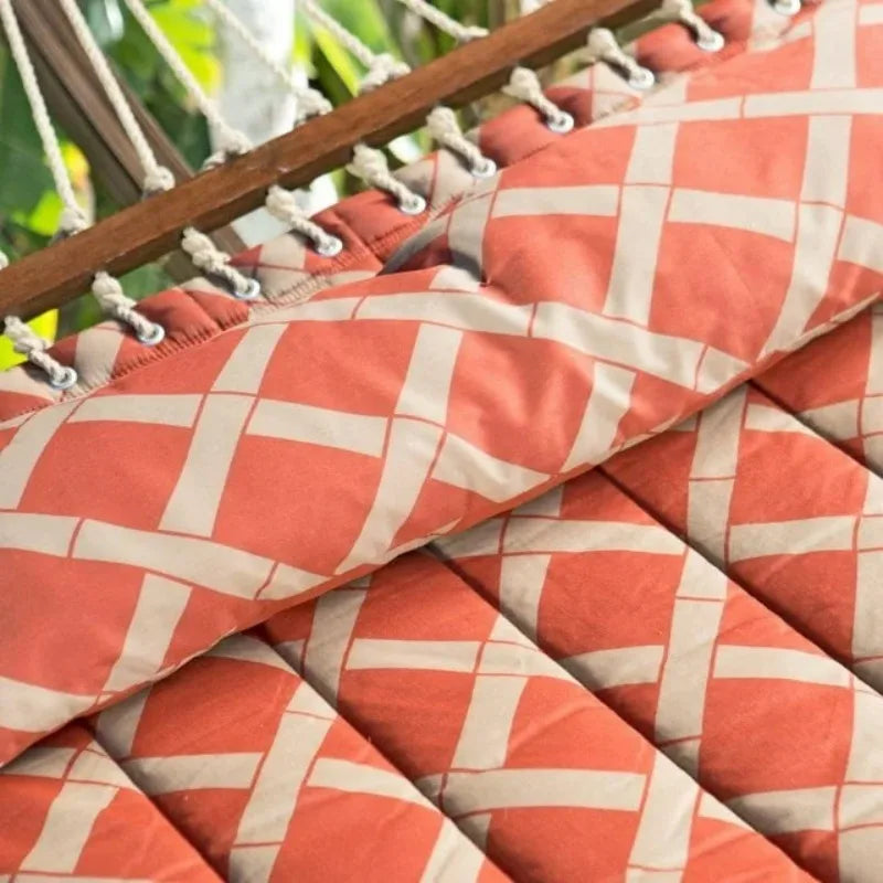 Hamac sur Pied en Bois Courbé avec Toile Matelassée Orange et Oreiller, vue 5