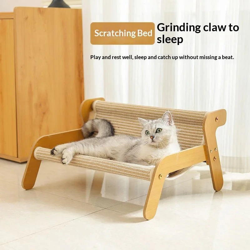 Lit Hamac pour Chat en Bois et Sisal, Griffoir 2 en 1, 2 Tailles, vue 2