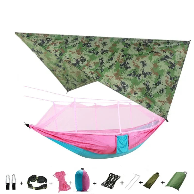 Hamac de Camping Double Moustiquaire, Bâche Imperméable et Sangles, 260 x 140 cm, vue 9
