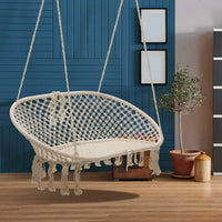 Chaise Hamac Banc Suspendu Double en Macramé de Coton, Franges, 138 x 51 cm, vue 3