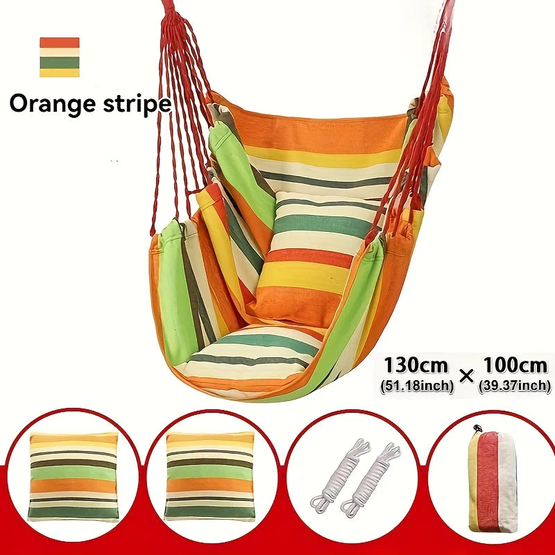 Chaise Hamac Suspendue Rayée 130 x 100 cm, 2 Cordes et Sac, avec ou sans Oreiller, vue 8