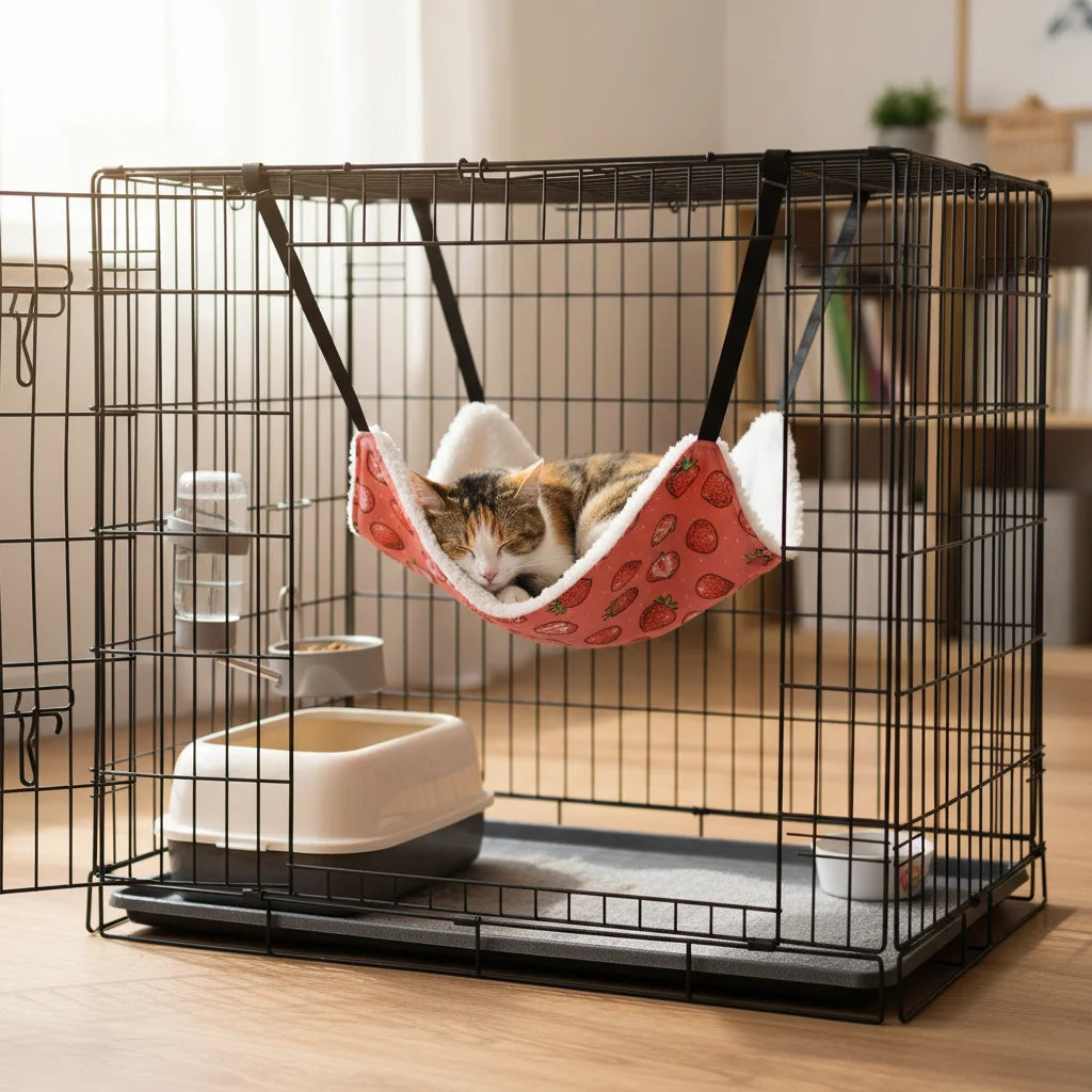 Hamac pour Chat à Suspendre en Cage, Polyester Doublé Peluche, 45 x 35 ou 55 x 45 cm