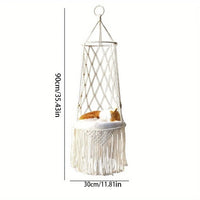 Hamac pour Chat Suspendu en Macramé Blanc Cassé à Longues Franges, Taille M ou L, vue 7