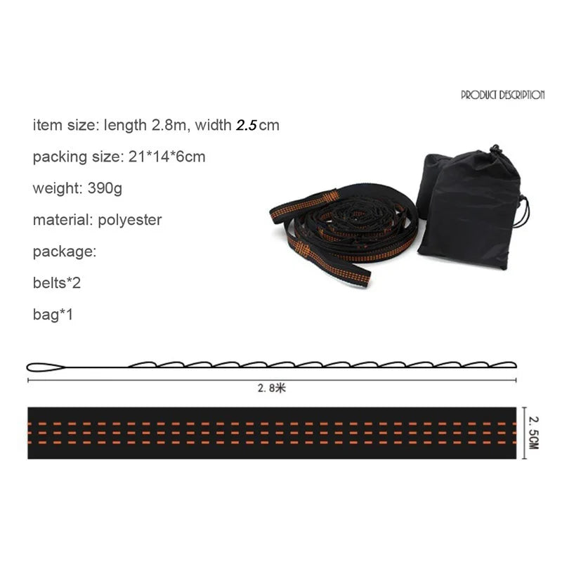 Sangles de Hamac Réglables à 14 Boucles, Paire de 2,8 m avec Sac de Rangement, vue 2