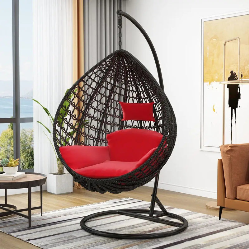 Fauteuil Suspendu Œuf Tressé sur Pied Métal, Charge 150 kg, 6 Modèles, vue 4