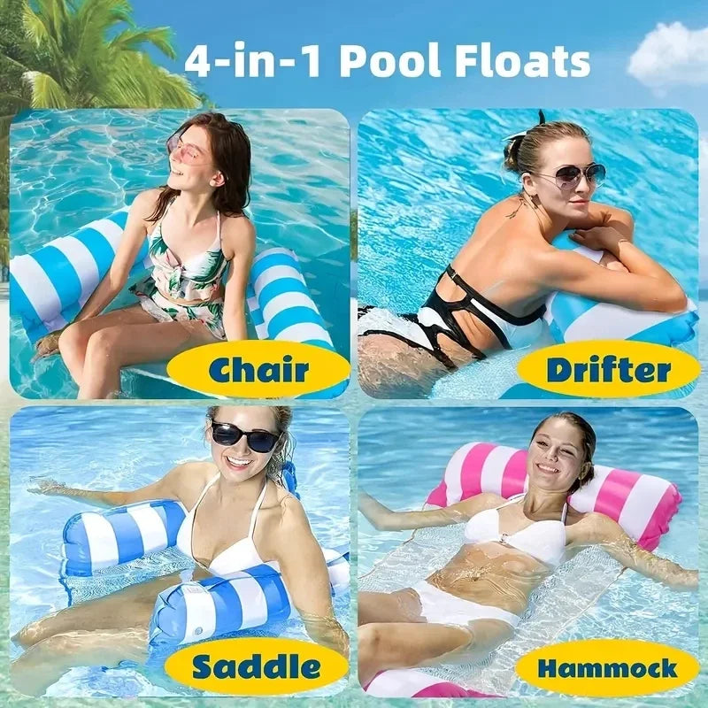 Hamac gonflable de piscine 1 place en PVC rayé, largeur 70 cm, 4 coloris, vue 2