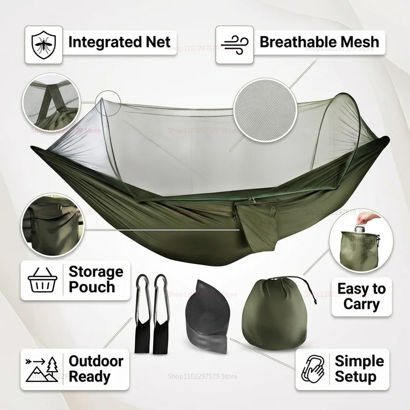 Hamac de Camping avec Moustiquaire Intégrée et Poche Latérale, 3 Coloris, Sac de Rangement, vue 3