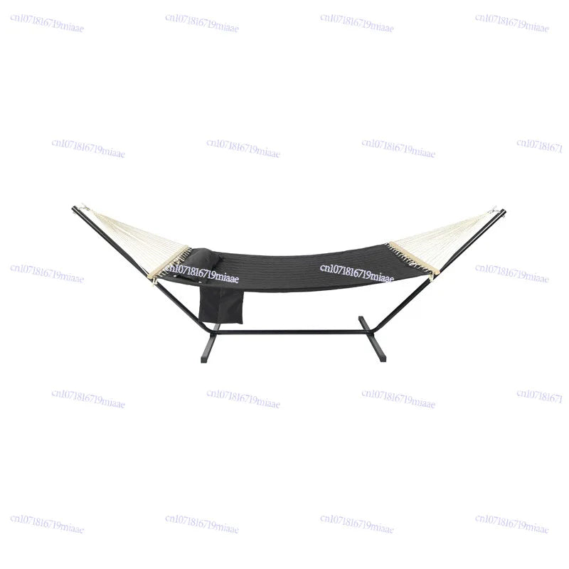 Hamac Matelassé Anthracite sur Pied, Support Métal Noir et Oreiller, vue 2