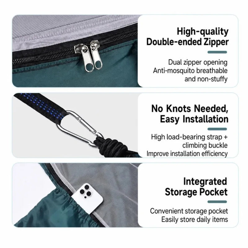 Hamac de Camping avec Moustiquaire Zippée, Polyester, 270 x 140 cm, vue 4