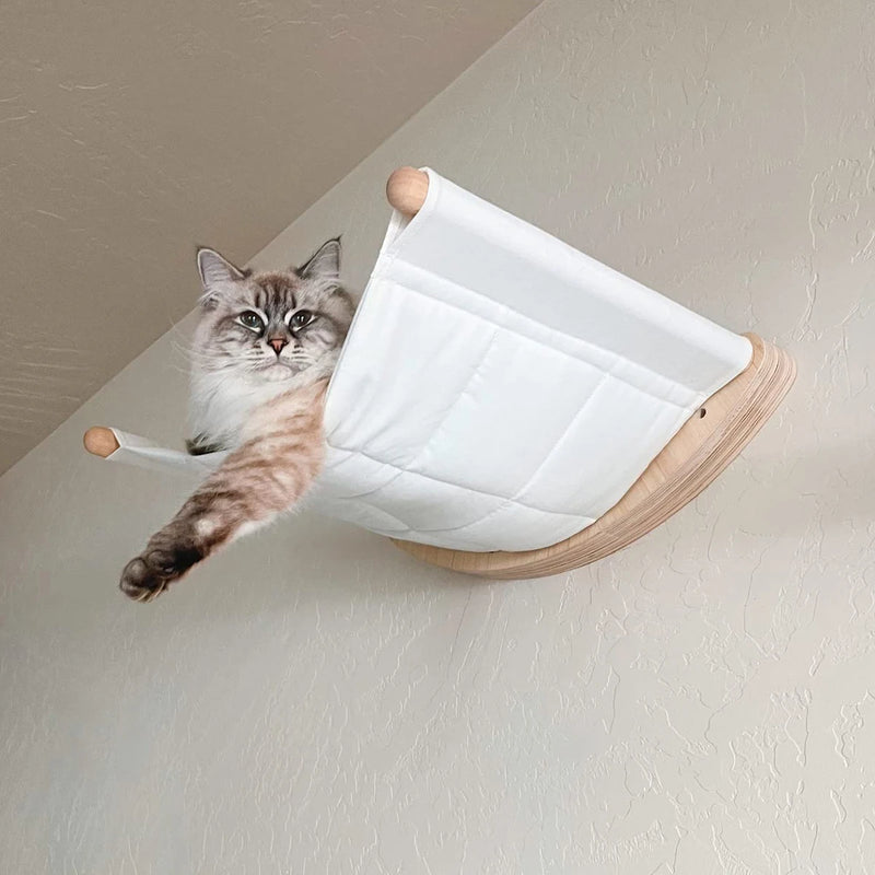 Hamac pour Chat Mural en Bois, Toile Blanche, 53 x 37 cm, vue 5