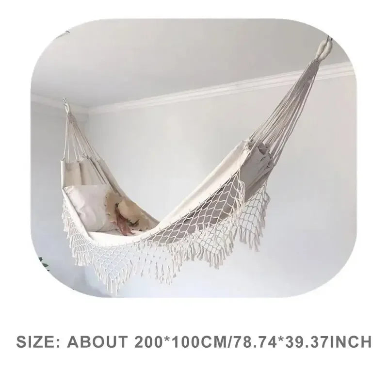 Hamac Macramé à Franges, Toile Blanc Cassé 200 x 100 cm, Charge Annoncée 120 kg, vue 6