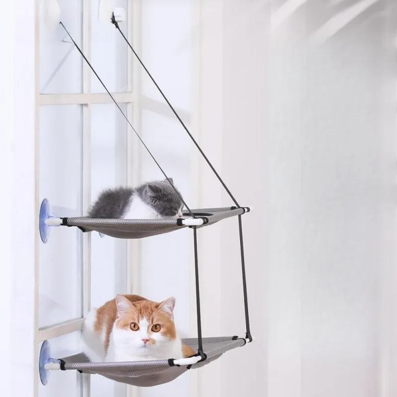 Hamac pour Chat de Fenêtre Double Étage avec Tunnel, à Ventouses, 51 x 31 cm, vue 3