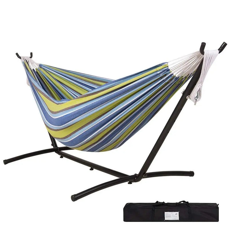 Hamac Double en Coton Rayé avec Support en Acier 9 Pieds et Sac de Transport, vue 9