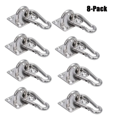 Crochets pour Hamac en Inox 304, Platine et Mousqueton, Lot de 4 à 12