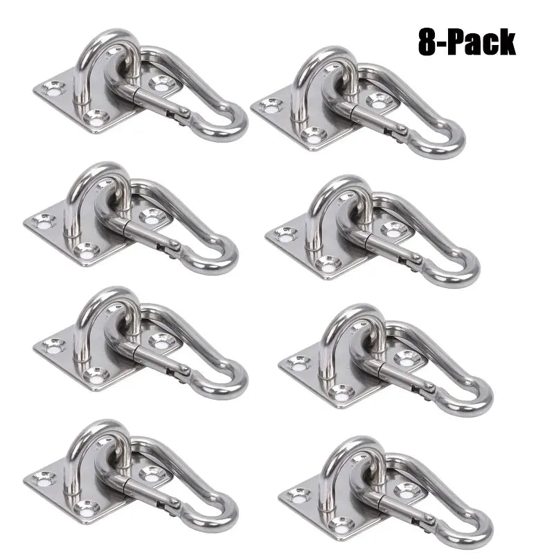 Crochets pour Hamac en Inox 304, Platine et Mousqueton, Lot de 4 à 12