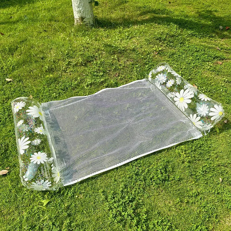 Hamac Gonflable de Piscine 4 en 1 en PVC, Filet Respirant, Marguerites ou Feuilles, 129,5 x 70 cm, vue 10