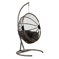 Fauteuil Suspendu Pliable Tressé Marron, Pied en C Noir, Coussin Gris Foncé, vue 4