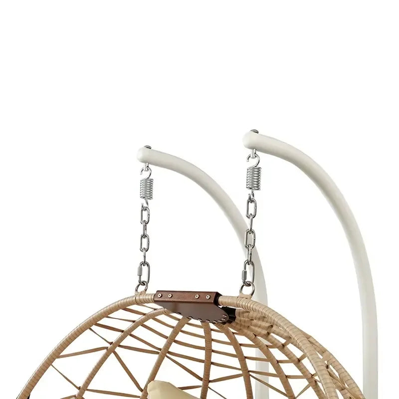 Fauteuil Suspendu Œuf Double Tressé Naturel, Pied Blanc, Coussin Crème, vue 6