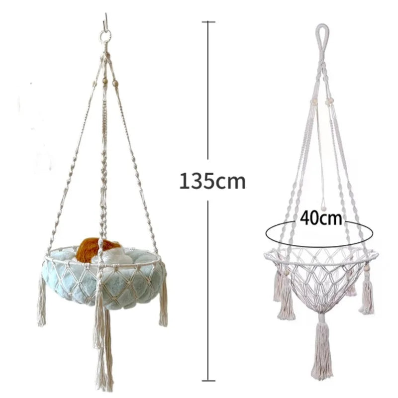 Hamac pour Chat Suspendu en Corde de Coton à Glands, 40 cm, avec ou sans Coussin en Peluche, vue 6