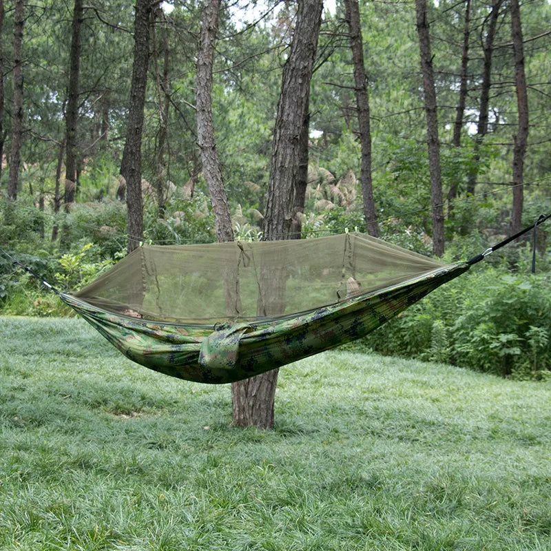 Hamac de Camping Camouflage Réversible avec Moustiquaire, 1 Place, Sangles et Mousquetons, vue 4
