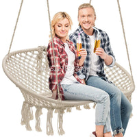 Chaise Hamac Suspendue Double en Macramé de Coton, Banc à Franges 130 x 80 cm, vue 2