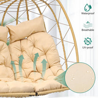Fauteuil Suspendu Œuf 2 Places en Résine Beige avec Pied Acier Noir, vue 3