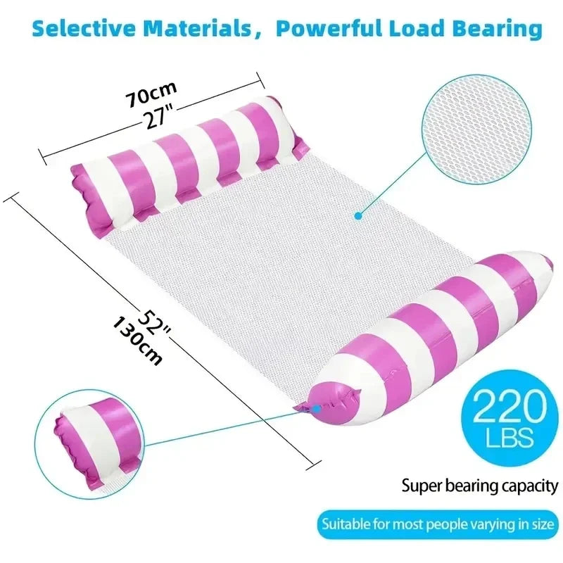 Hamac gonflable de piscine 1 place en PVC rayé, largeur 70 cm, 4 coloris, vue 6