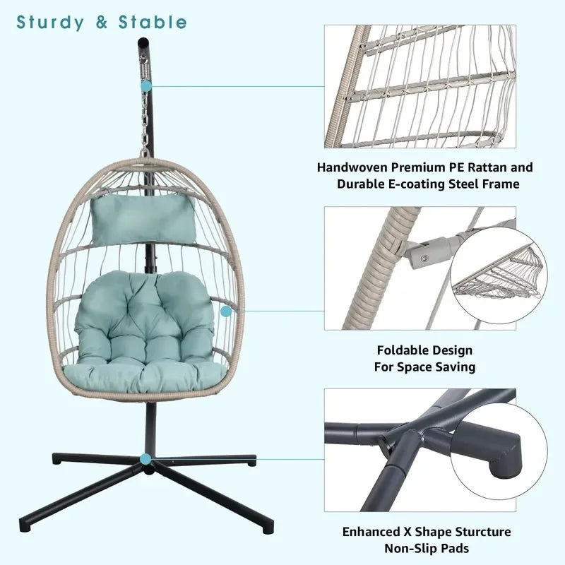 Fauteuil Suspendu Œuf Pliable Tressé avec Pied en C, 6 Modèles, vue 4