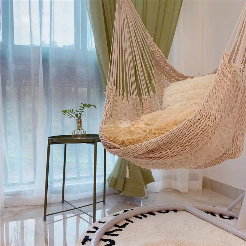 Chaise Hamac en Corde de Coton Blanc, 130 x 100 cm, Intérieur et Extérieur, vue 4