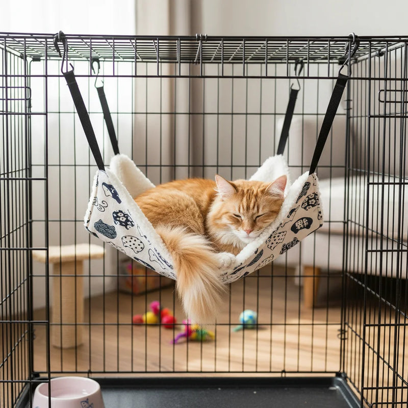 Hamac pour Chat à Suspendre en Cage, Polyester Doublé Peluche, 45 x 35 ou 55 x 45 cm, vue 2